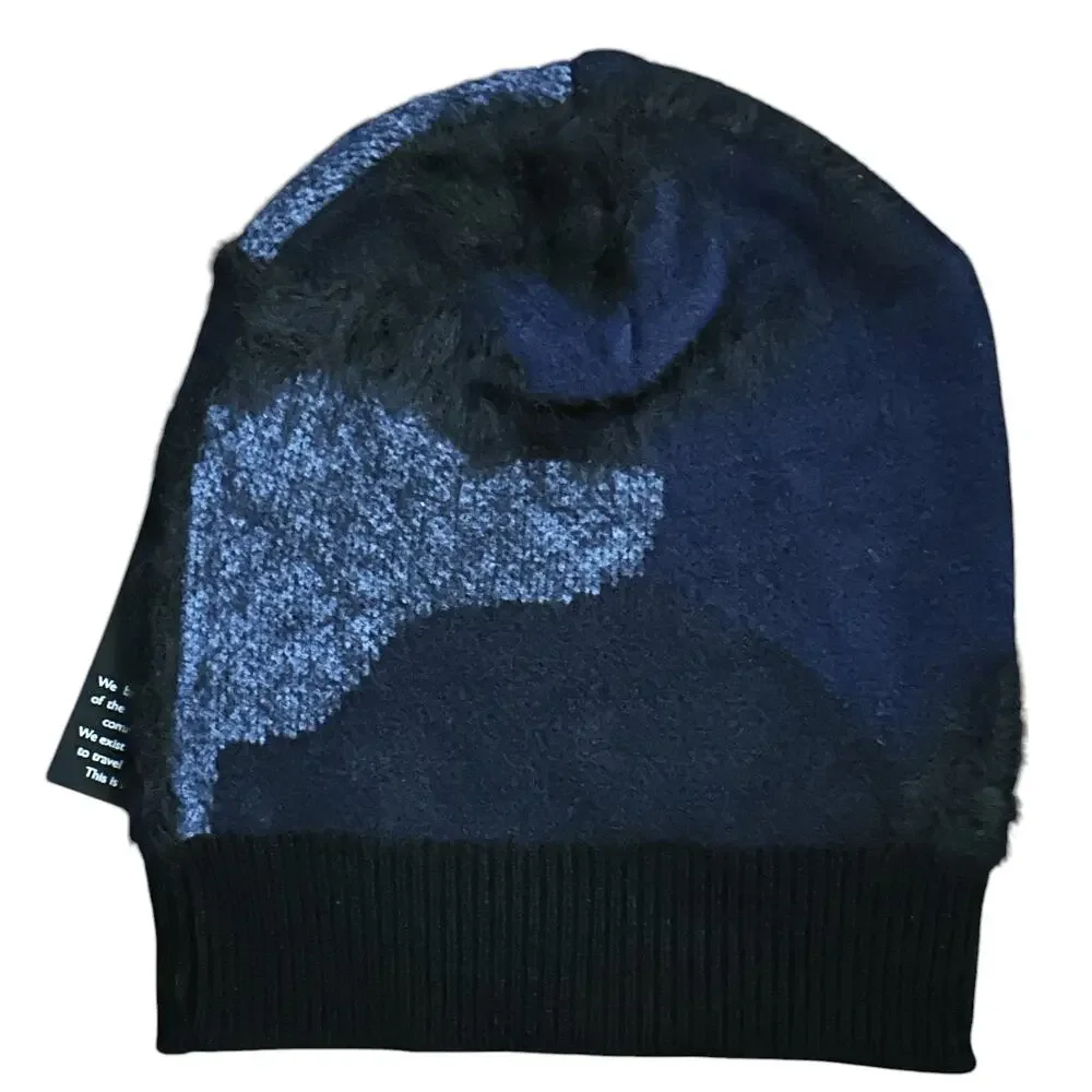 NWT Anatomie Blue & Black Bonnie Beanie in Cozy 3D Print OSFA